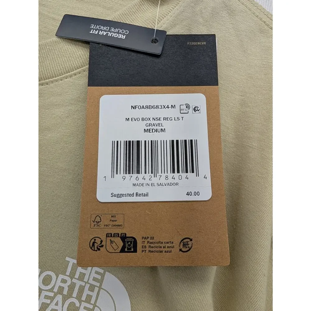 NWT The North Face Men's Long-Sleeve Box NSE T-Shirt in Gravel size Medium